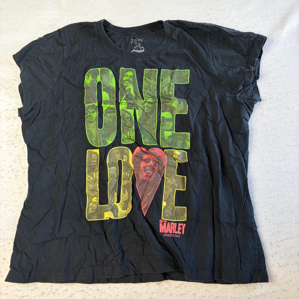 Zion Rootswear Bob Marley Graphic T-Shirt Womens Size 3 Black One Love Reggae